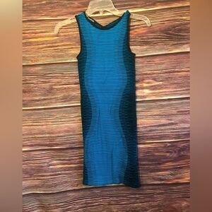 Bebe Bodycon Blue and Black Striped Dress. Size Small.